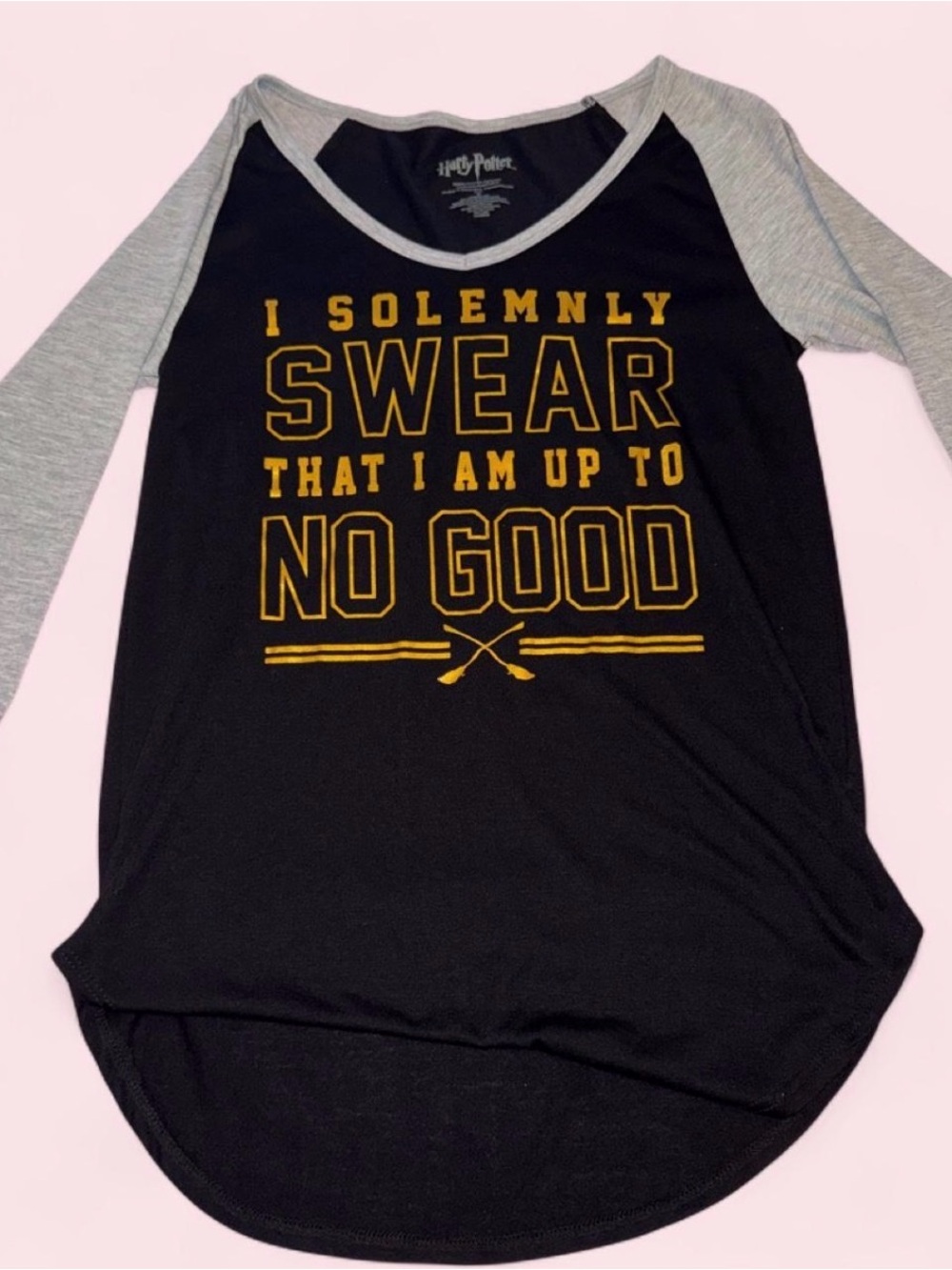 Harry Potter . Black & Gray 'I Solemnly Swear' Long Sleeve Raglan Tee